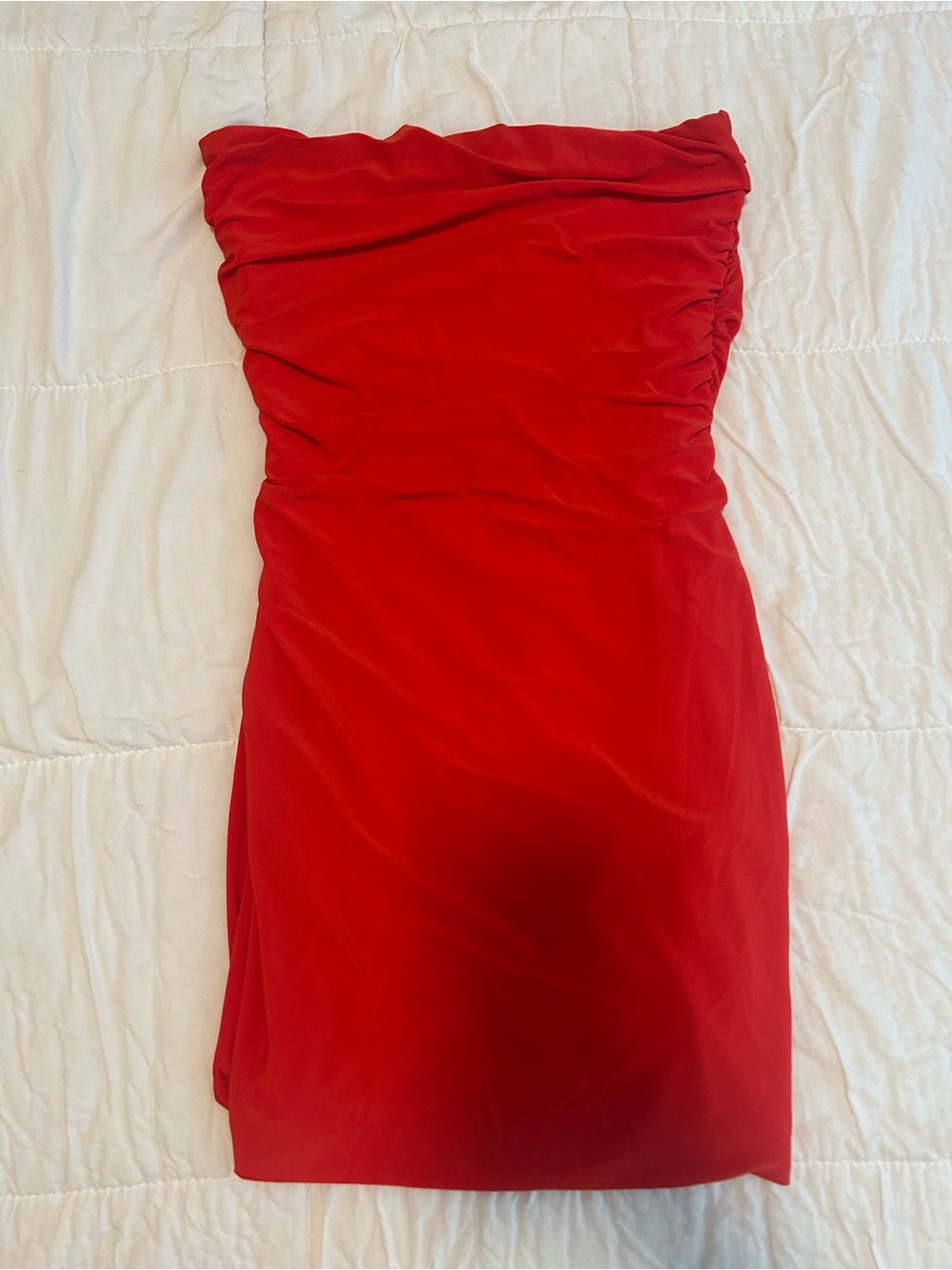 Forever 21 Strapless Red Ruched Mini Dress
